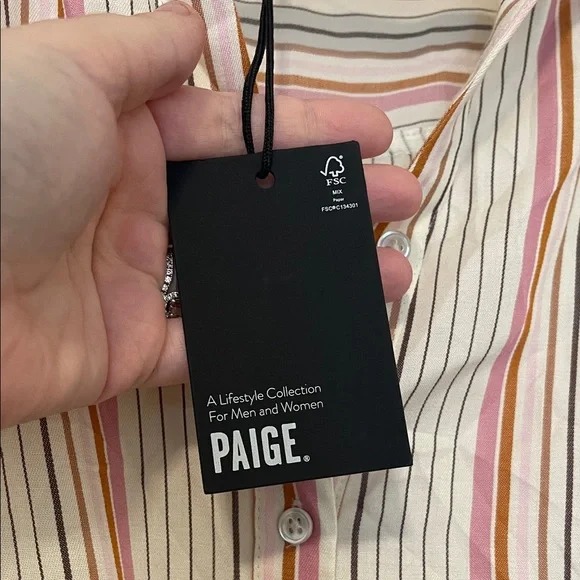 PAIGE Striped Mini Dress - White, Pink, Orange, Size L, NWT - Picture 8 of 11